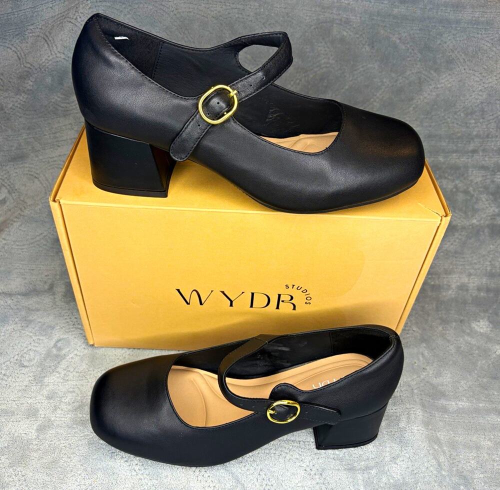 WYDR Studios Astor Heeled Mary Jane Matte Black 9.5WW Extra Wide 2E